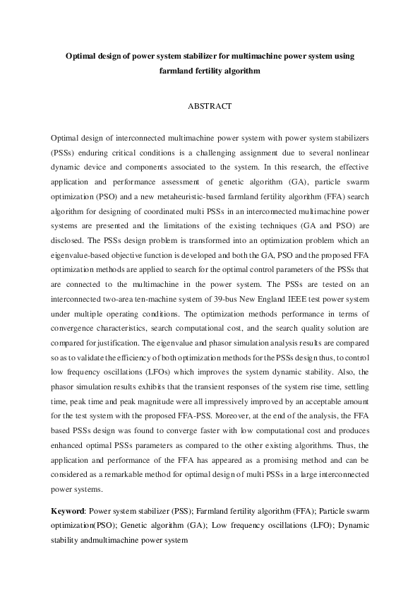 (PDF) Optimal design of power system stabilizer for multimachine power ...