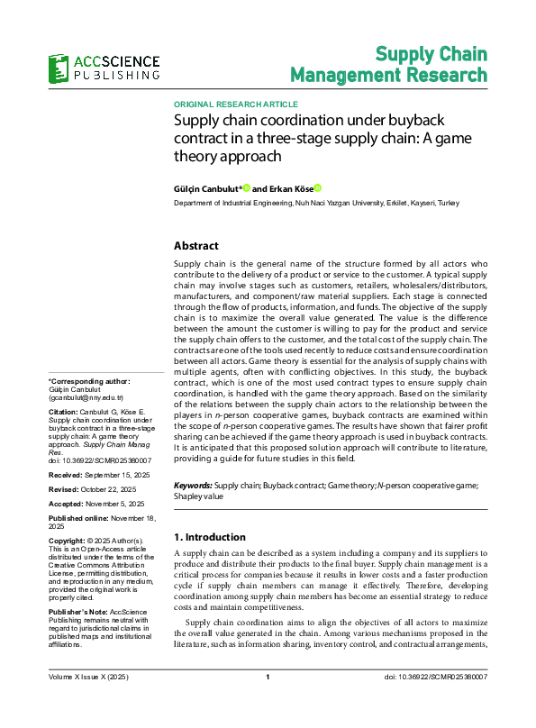 (PDF) Supply chain coordination under buyback contract in a three-stage ...