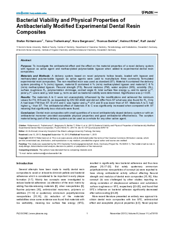 (PDF) Bacterial Viability and Physical Properties of Antibacterially ...