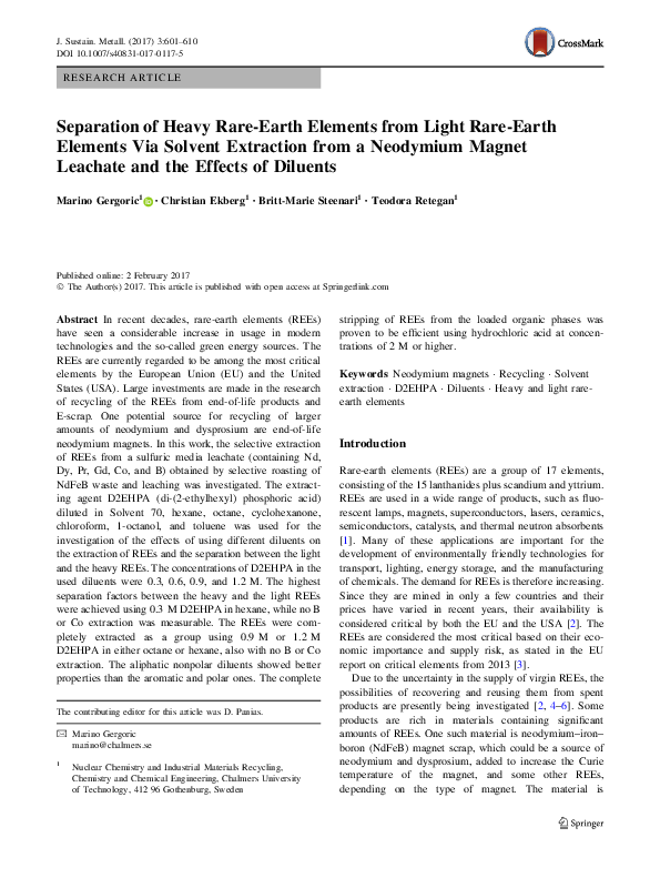 (PDF) Separation of Heavy Rare-Earth Elements from Light Rare-Earth ...