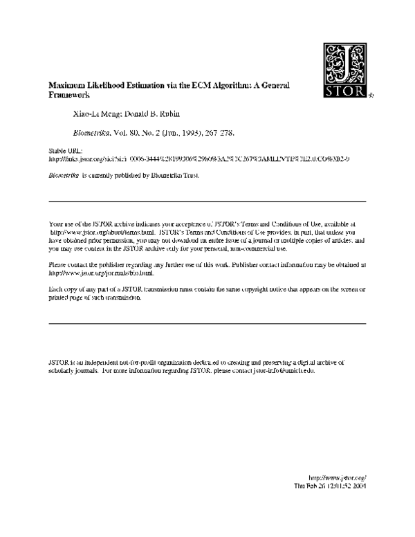 (PDF) Maximum Likelihood Estimation via the ECM Algorithm: A General ...