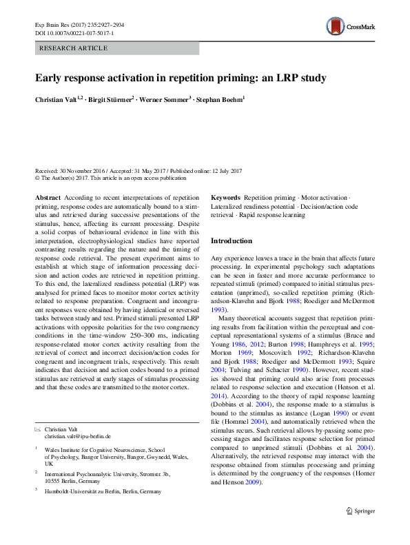 (PDF) Early response activation in repetition priming: an LRP study