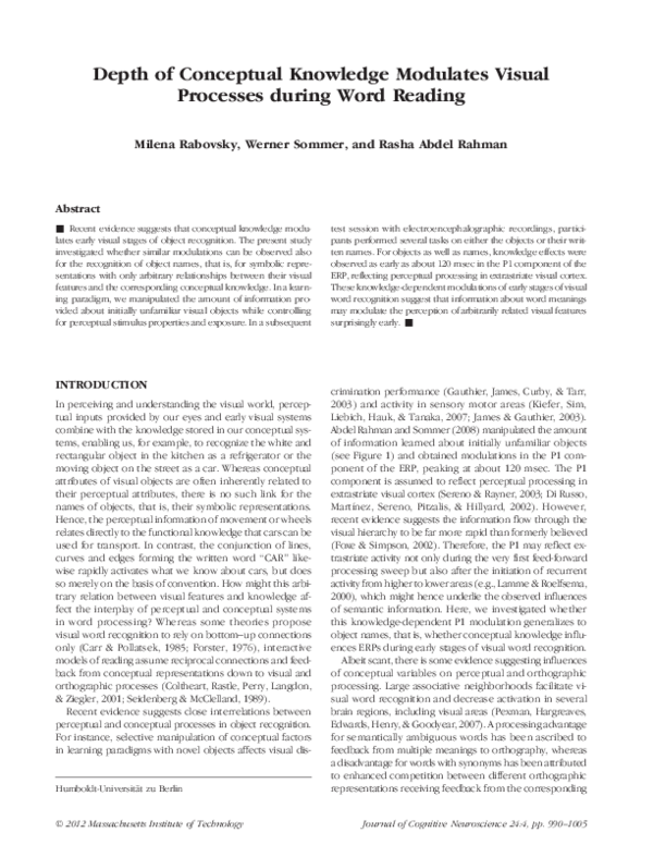 (PDF) Depth of Conceptual Knowledge Modulates Visual Processes during ...