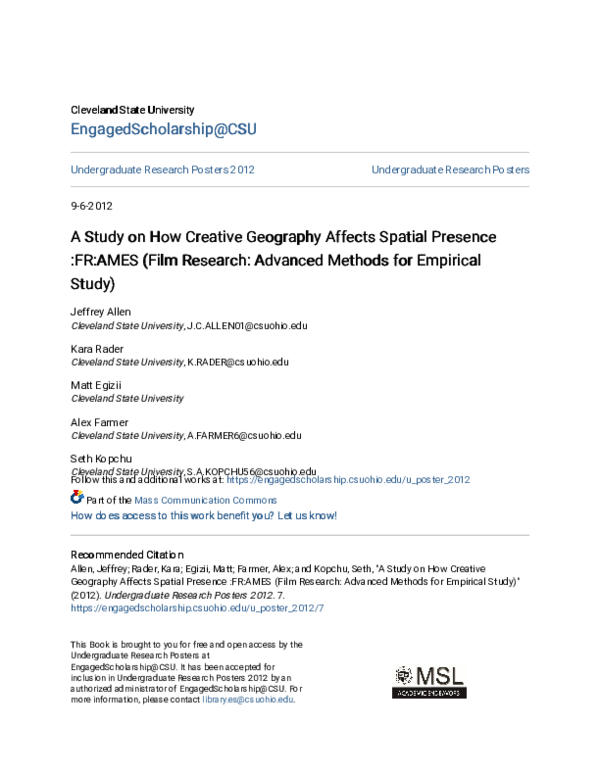 (PDF) A Study on How Creative Geography Affects Spatial Presence :FR ...