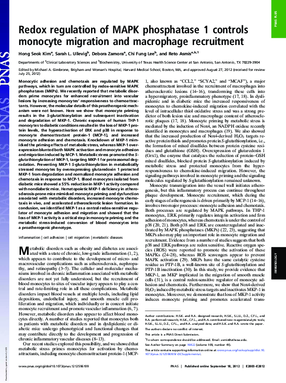 (PDF) Redox regulation of MAPK phosphatase 1 controls monocyte ...