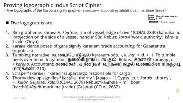(PDF) Proving logographic Indus Script Cipher
