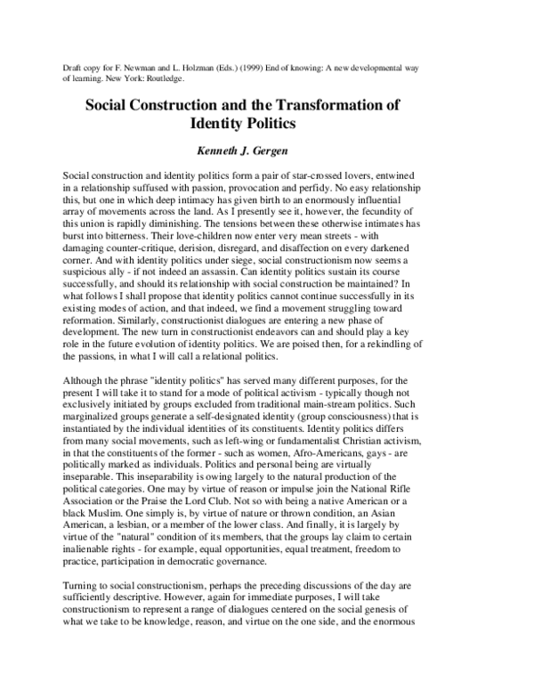 (PDF) Social Construction and the Transformation of Identity Politics