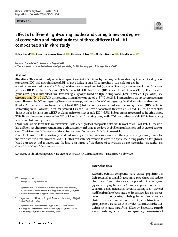 (PDF) Effect of different light-curing modes and curing times on degree ...
