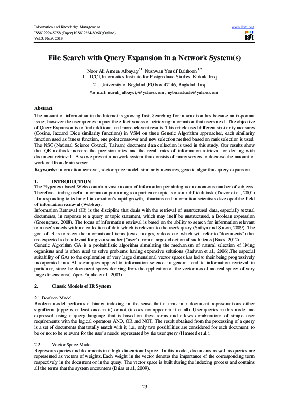 (PDF) File Search with Query Expansion in a Network System(s)