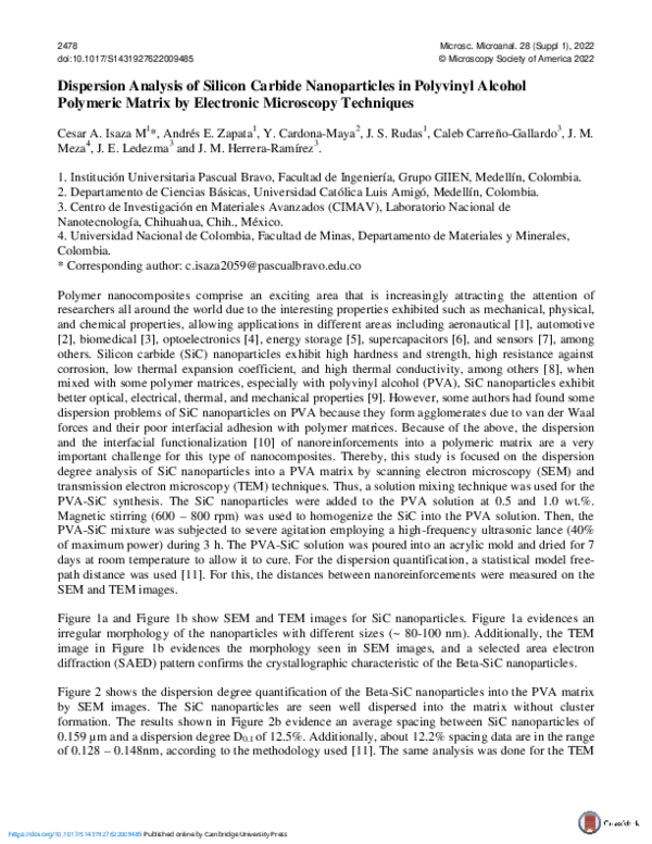 (PDF) Dispersion Analysis of Silicon Carbide Nanoparticles in Polyvinyl ...