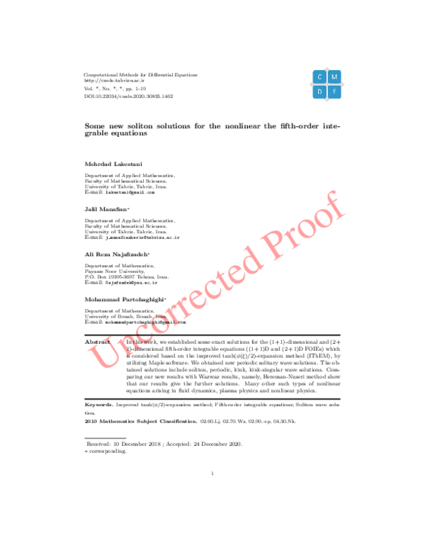 (PDF) Some new soliton solutions for the nonlinear the fifth-order ...