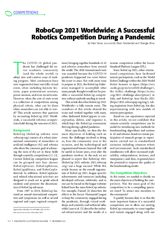 (PDF) RoboCup 2021 Worldwide: A Successful Robotics Competition During ...