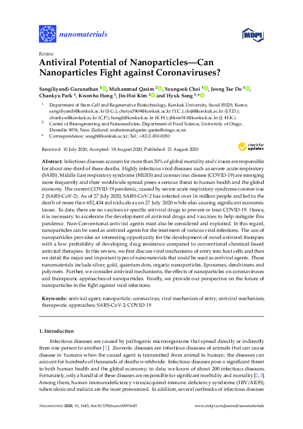 (PDF) Antiviral Potential of Nanoparticles—Can Nanoparticles Fight ...