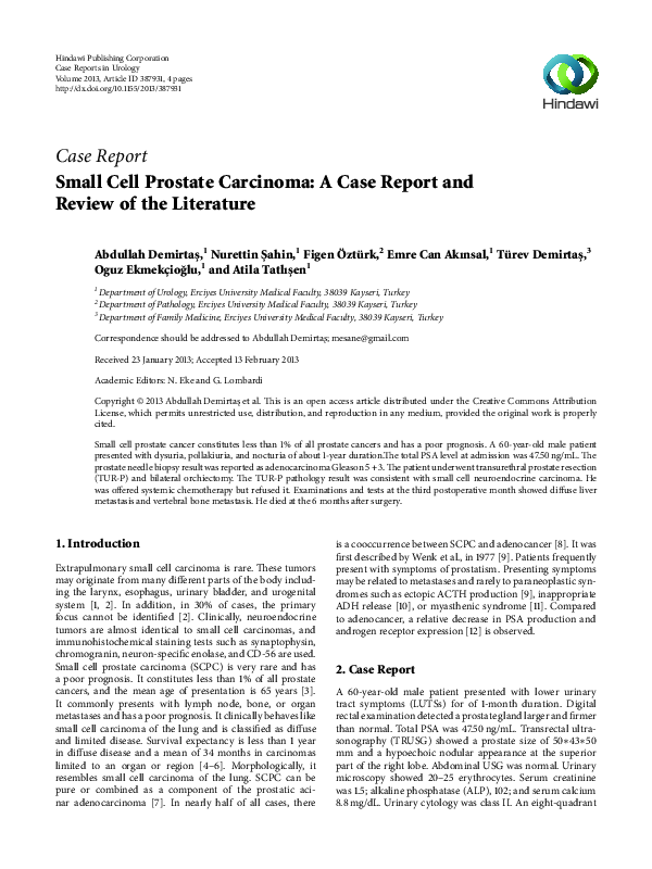(PDF) Small Cell Prostate Carcinoma: A Case Report and Review of the ...