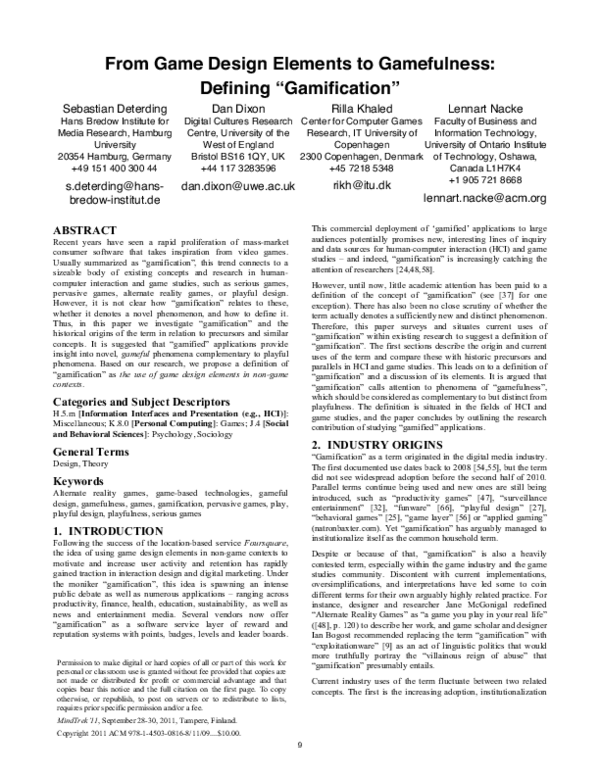 (PDF) From Game Design Elements to Gamefulness: Defining "Gamification"