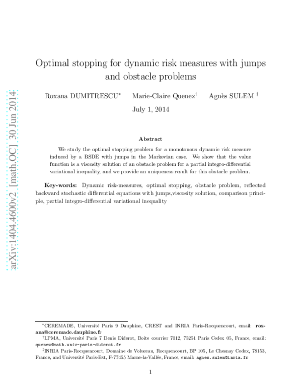 (PDF) Optimal stopping for dynamic