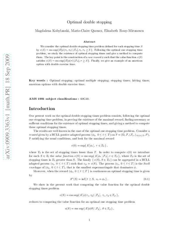 (PDF) Optimal double stopping