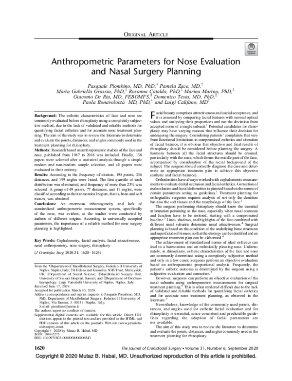 (PDF) Anthropometric Parameters for Nose Evaluation and Nasal Surgery ...