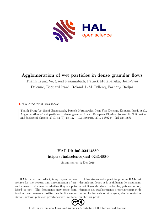 (PDF) Agglomeration of wet particles in dense granular flows
