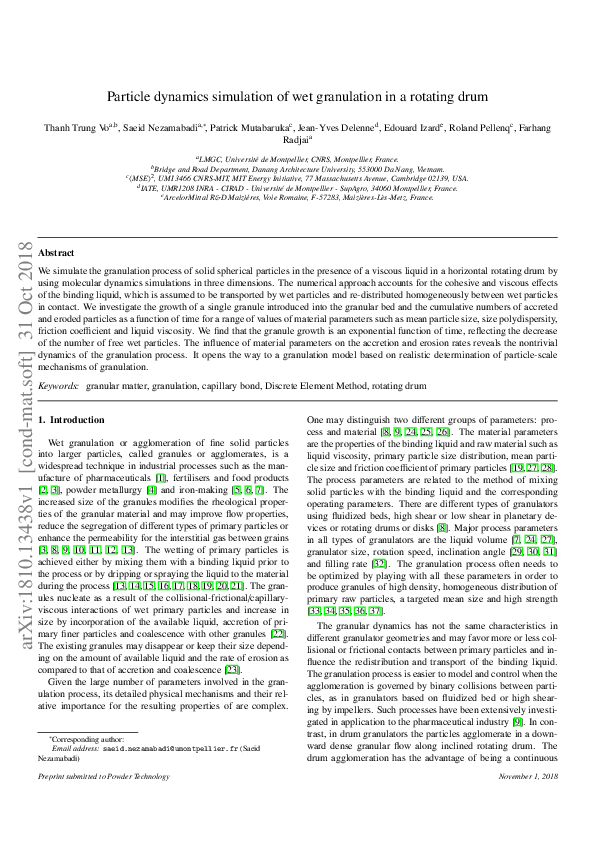 (PDF) Particle dynamics simulation of wet granulation in a rotating drum