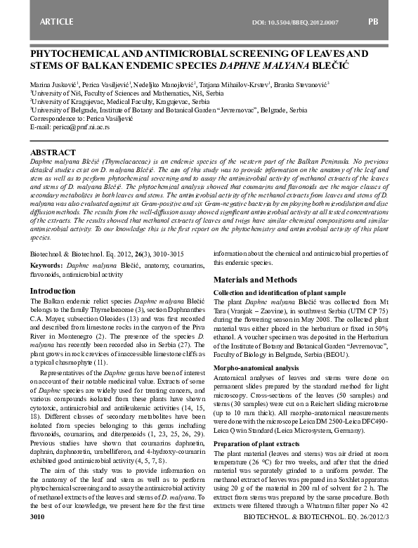 (PDF) Phytochemical and Antimicrobial Screening of Leaves and Stems of ...