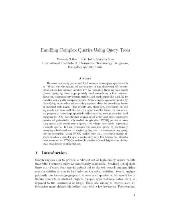 (PDF) Handling Complex Queries Using Query Trees