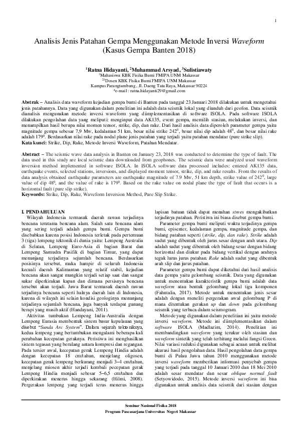 (PDF) Analisis Jenis Patahan Gempa Menggunakan Metode Inversi Waveform ...