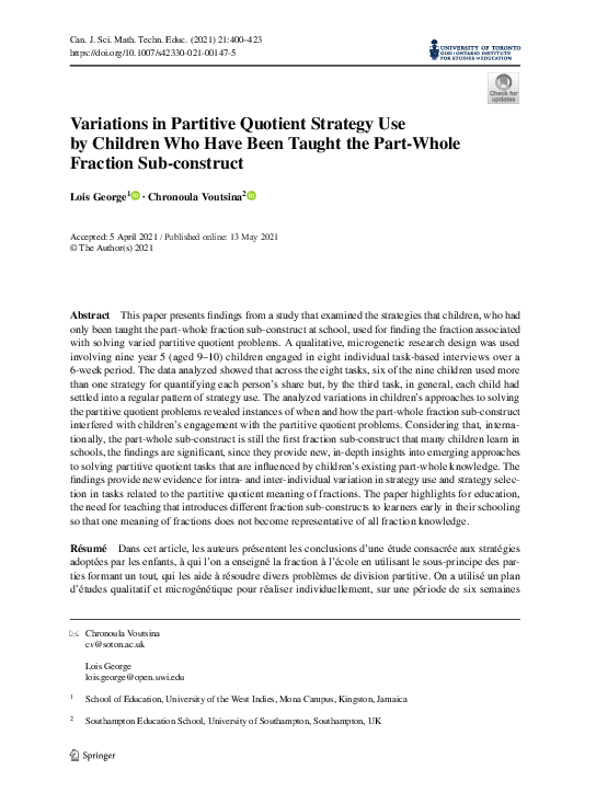 (PDF) Variations in Partitive Quotient Strategy Use by Children Who ...