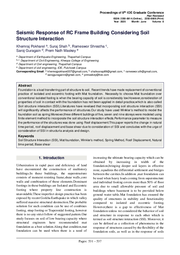 (PDF) Seismic Response of RC Frame Building Considering Soil Structure ...