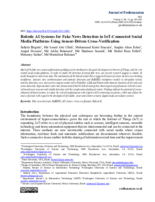(PDF) Robotic AI Systems for Fake News Detection in IoT-Connected ...