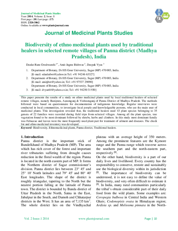 (PDF) Biodiversity of ethno medicinal plants used by traditional ...