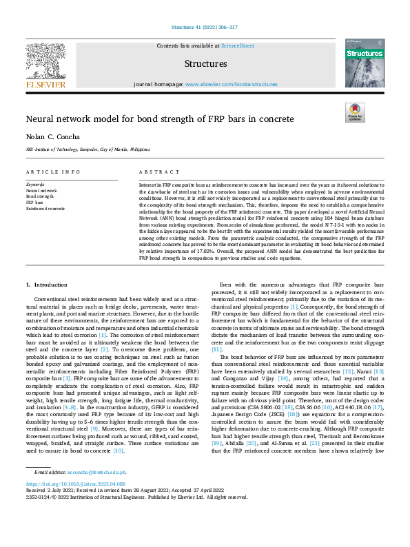 (PDF) Neural network model for bond strength of FRP bars in concrete