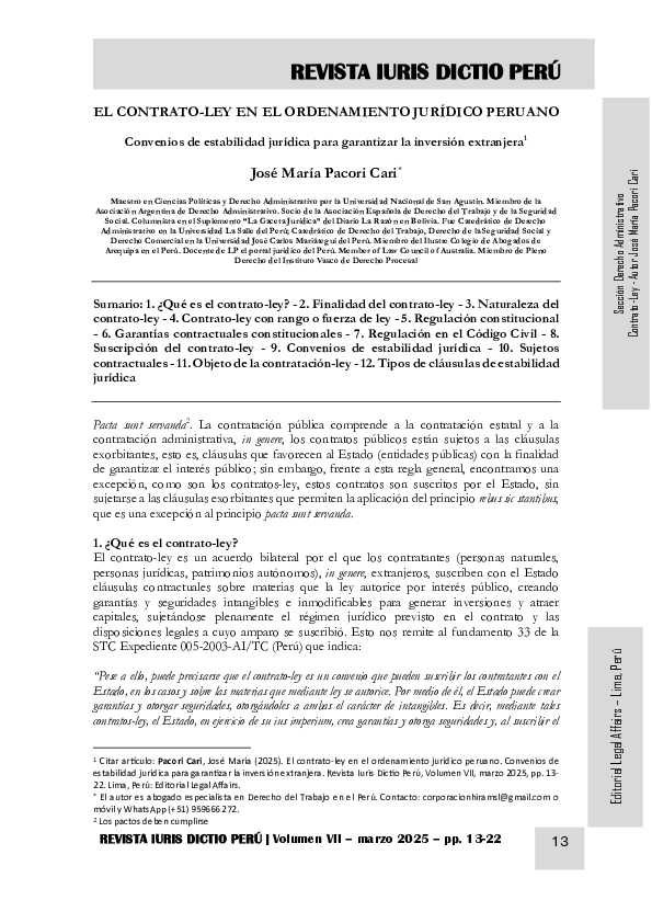 (PDF) EL CONTRATO-LEY EN EL ORDENAMIENTO JURÍDICO PERUANO - AUTOR JOSÉ ...