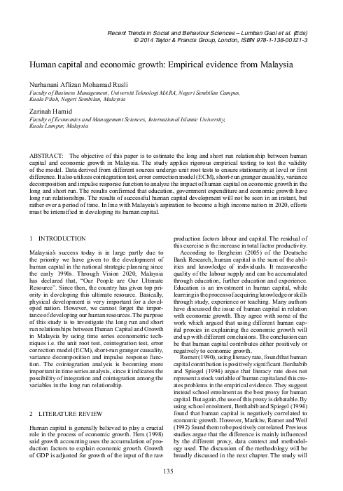 (PDF) Human capital and economic growth: Empirical evidence from Malaysia