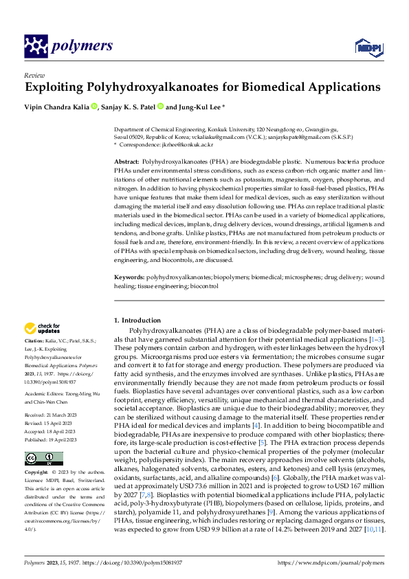 (PDF) Exploiting Polyhydroxyalkanoates for Biomedical Applications
