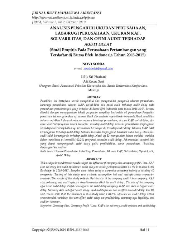 (PDF) Analisis Pengaruh Ukuran Perusahaan, Laba/Rugi Perusahaan, Ukuran ...