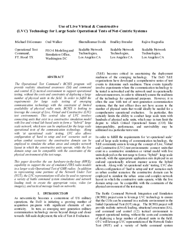 (PDF) Use of Live Virtual & Constructive (LVC) technology for large ...