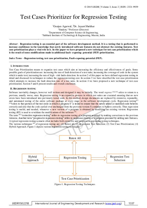 (PDF) Test Cases Prioritizer For Regression Testing