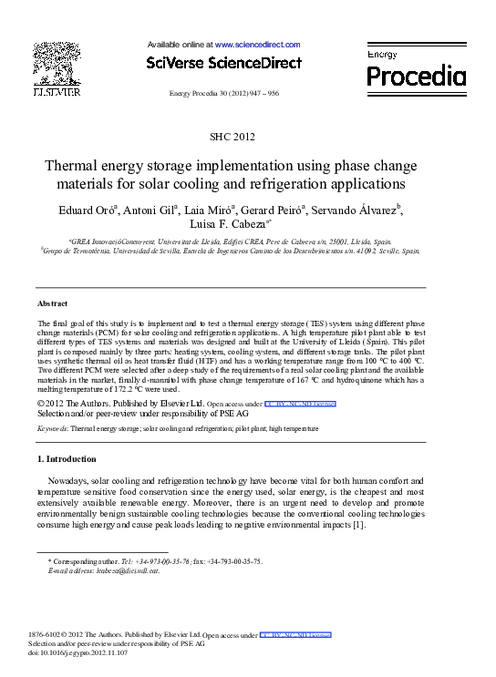 (PDF) Thermal Energy Storage Implementation Using Phase Change ...