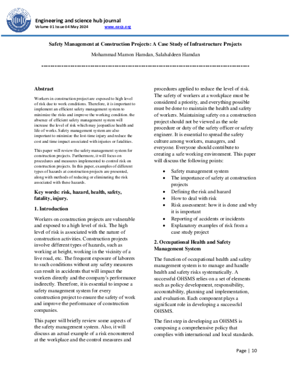 (PDF) Safety Management at Construction Projects: A Case Study of ...