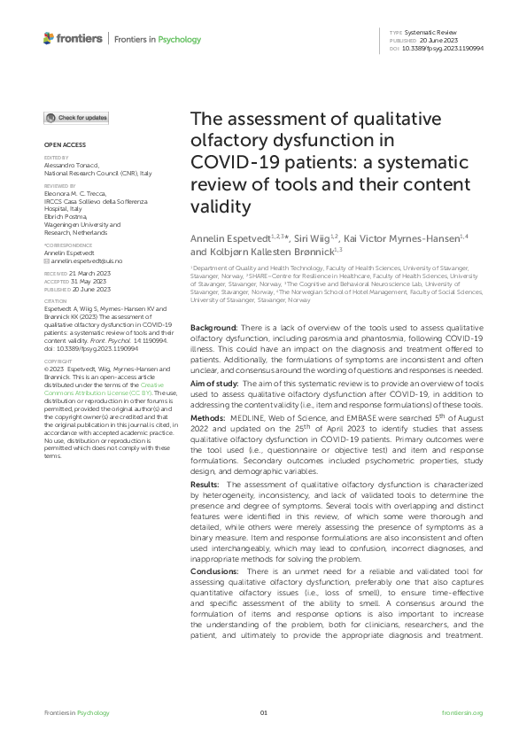 (PDF) The assessment of qualitative olfactory dysfunction in COVID-19 ...