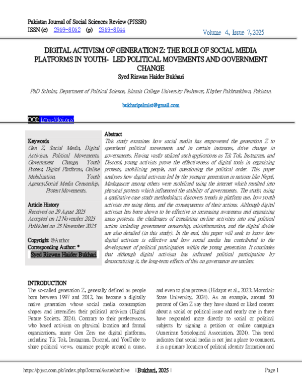 (PDF) DIGITAL ACTIVISM OF GENERATION Z: THE ROLE OF SOCIAL MEDIA ...