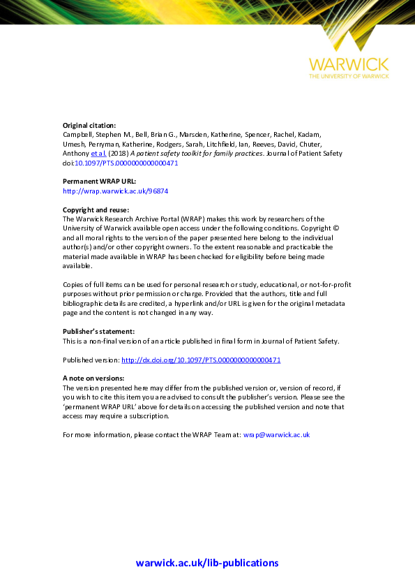 (PDF) A Patient Safety Toolkit for Family Practices