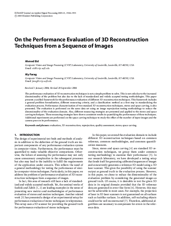 (PDF) On the Performance Evaluation of 3D Reconstruction Techniques ...