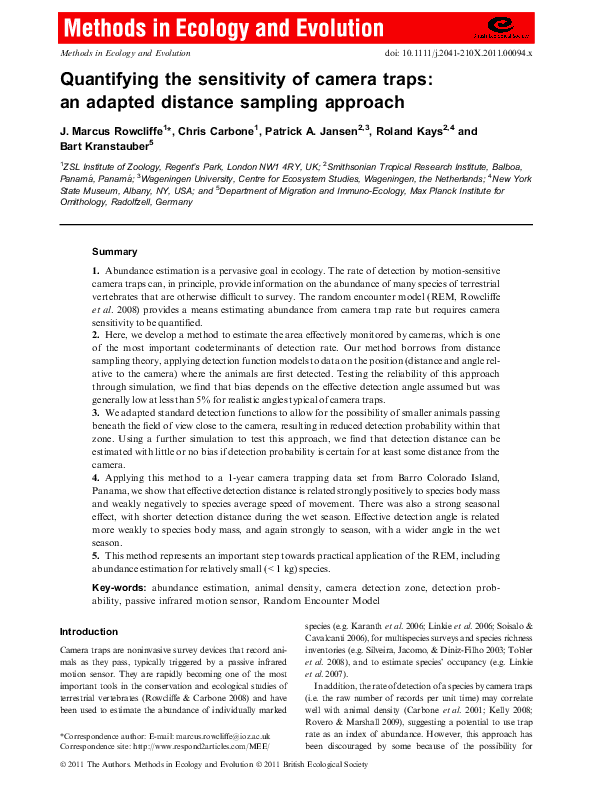 (PDF) Quantifying the sensitivity of camera traps: an adapted distance ...