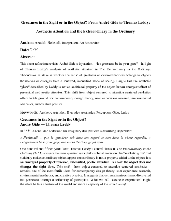 (PDF) Greatness in the Sight or in the Object? From André Gide to ...