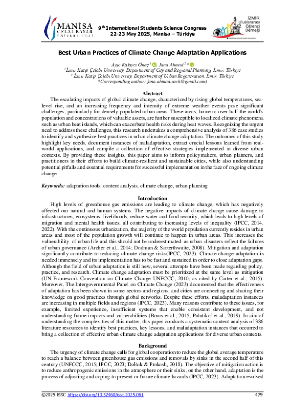 (PDF) Best Urban Practices of Climate Change Adaptation Applications