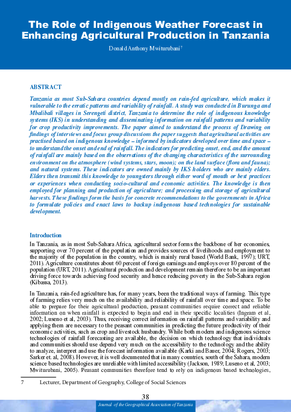 (PDF) The role of indigenous Weather Forecast in Enhancing agricultural ...