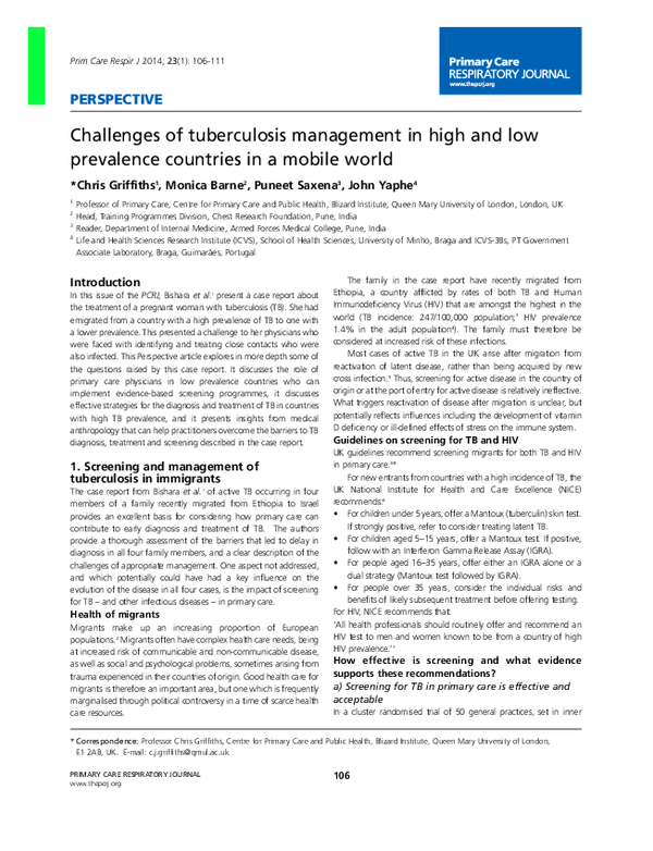 (PDF) Challenges of tuberculosis management in high and low prevalence ...