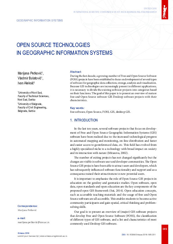 (PDF) Open Source Technologies in Geographic Information Systems